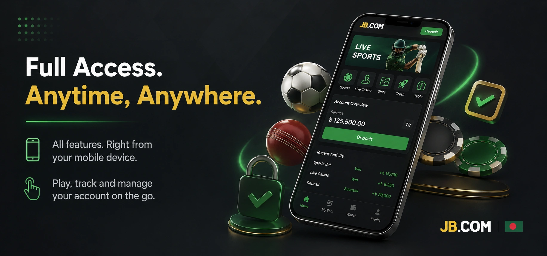JB.COM full mobile access for sportsbook and casino players in Bangladesh